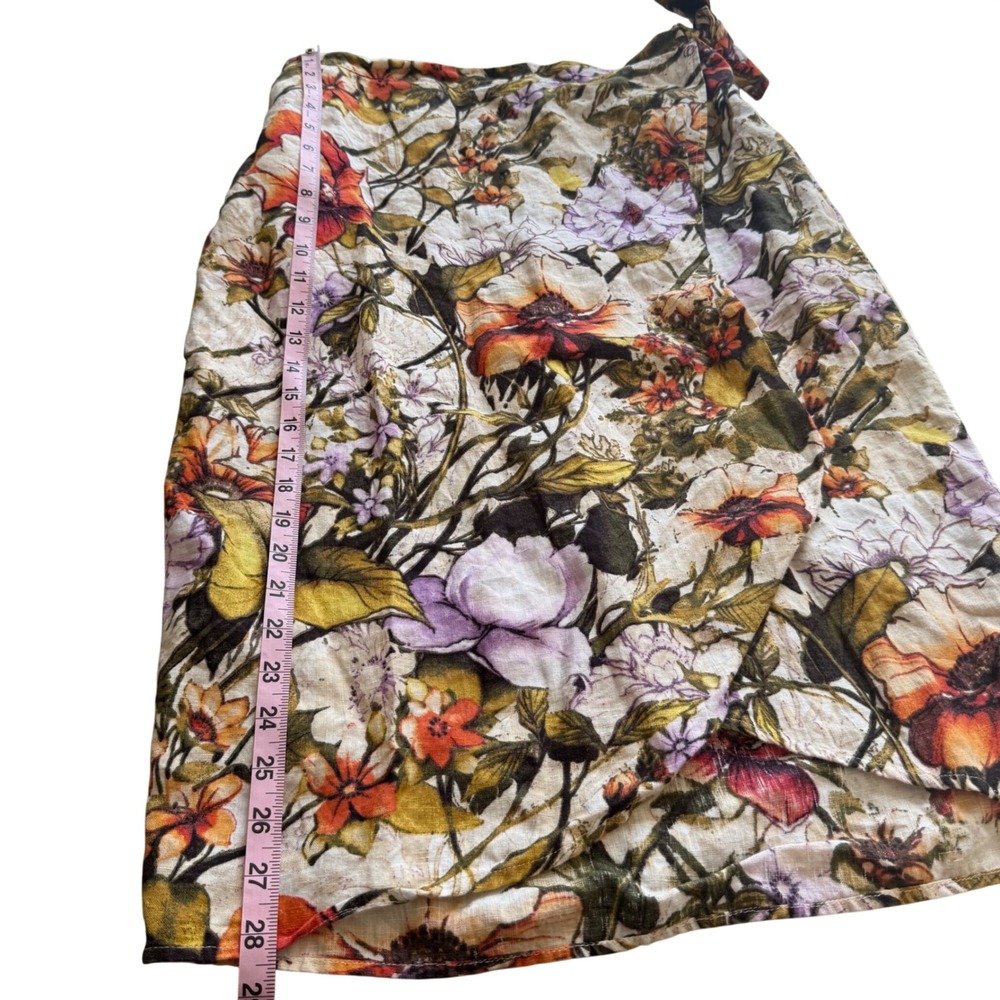 Chicos Floral Linen faux Wrap Midi Skirt Sz 1 luxury chic Garden Party Botanical - Picture 5 of 10